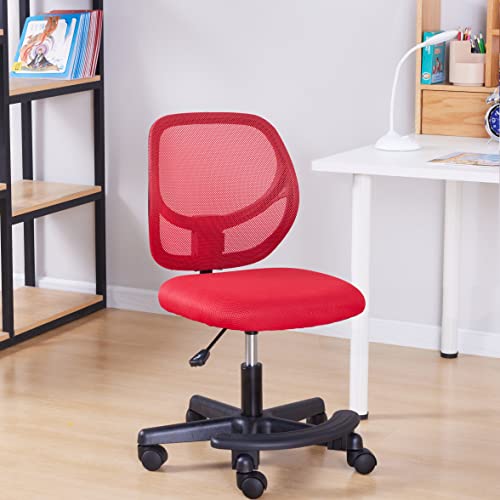 Amazon Basics Kids Adjustable Height Mesh Low-Back Swivel Desk Chair with Footrest, Rolling Computer Task Study Chair, Breathable, Red - color: Red