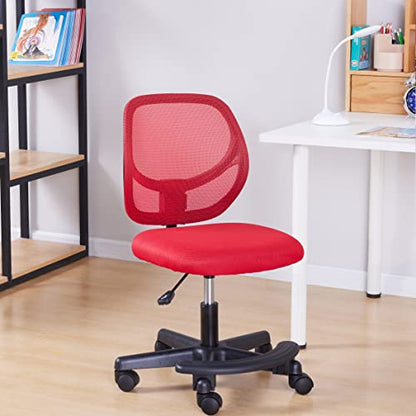 Amazon Basics Kids Adjustable Height Mesh Low-Back Swivel Desk Chair with Footrest, Rolling Computer Task Study Chair, Breathable, Red - color: Red