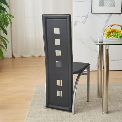 Karl home Dining Chairs Set of 4, PU Leather & Hollow High Back, Black | Black kitchen chairs with padded seats & foot cap protection for dining kitchen living room,300lbs capacity,space-saving - color: Black, size: Set of 4(1)