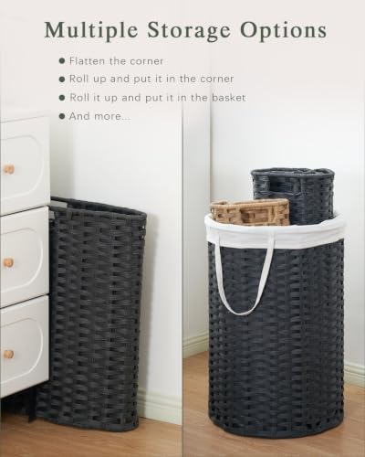 SETVSON Laundry Hamper with Lid 23.8 Gal Handwoven Laundry Basket Black | The lid hides dirty clothes, keeping spaces neat and fresh. 90 L Large Capacity, Stylish Design with Handles Easy Transport - color: Black, size: 90 L
