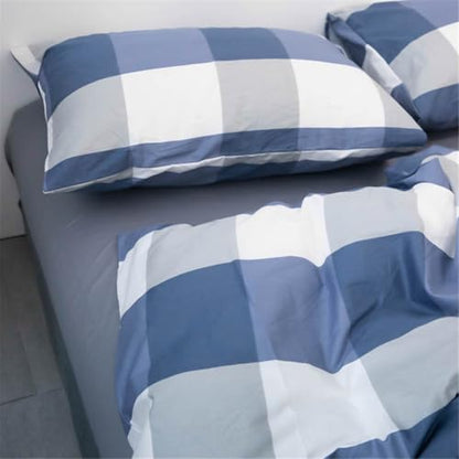 LifeTB Blue White Plaid Duvet Cover Twin Modern Soft 100% Cotton Comforter Cover Simple Style Plaid Grid Duvet Cover with 2 Pillowcases Blue White Grey Checked Bedding Set Twin - color: A2# Plaid, size: Twin(68"x86")