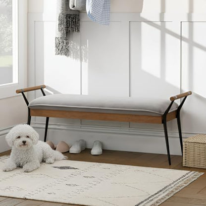 DUOMAY Modern Chenille Ottoman Bench with Arms & Metal Legs, Grey | Mid Century Rectangle Bench Footstool Dining Bench Entryway Shoe Bench For Bedroom Living Room - color: Grey
