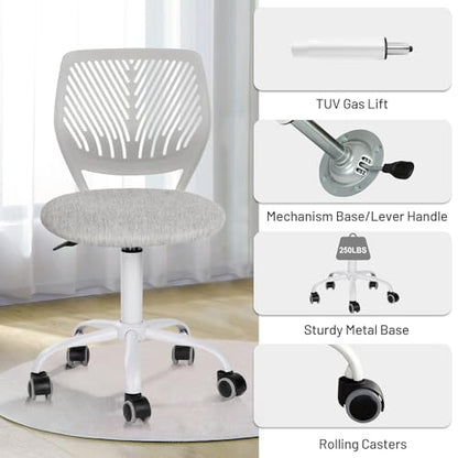 FurnitureR Kids Study Desk Chair, Armless Adjustable Swivel Task Chair with Fabric Cushion & Plastic Backrest, Rolling Lightweight Giftable Seating for Children & Teens, Light Grey - color: Light Grey