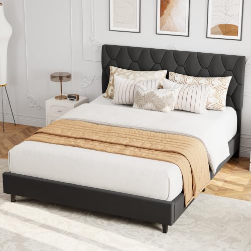 GAOMON Grey Full Bed Frame with Upholstered Headboard,Heavy-Duty Platform Bed Frame with Strong Wood Slats, No Box Spring Needed/Easy Assembly/Noise Free - color: Grey, size: Full