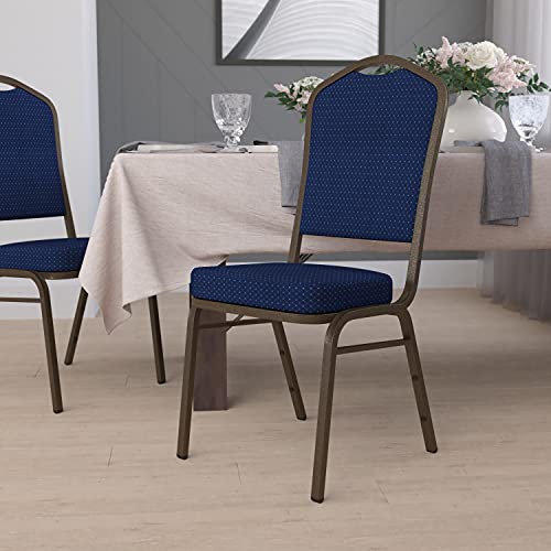 Flash Furniture Hercules Crown Back Stackable Banquet Chair, Navy Blue | Gold Vein Frame, Fabric Upholstery - color: Navy Blue Patterned Fabric/Gold Vein Frame, size: Set of 1