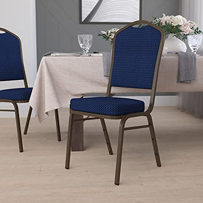 Flash Furniture Hercules Crown Back Stackable Banquet Chair, Navy Blue | Gold Vein Frame, Fabric Upholstery - color: Navy Blue Patterned Fabric/Gold Vein Frame, size: Set of 1