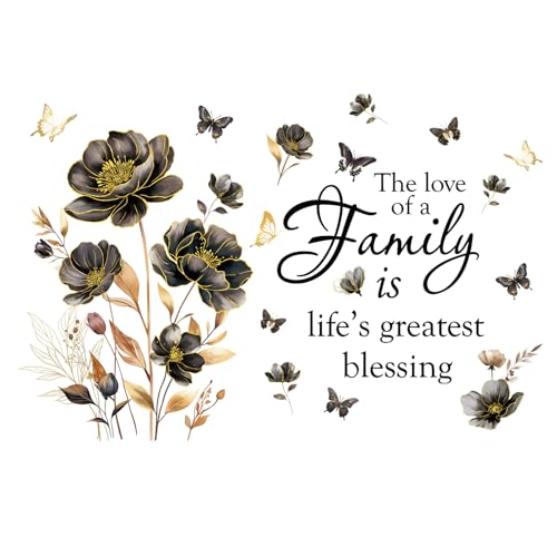 2 Sheets Family Wall Art Decal Floral Quote Family Life's Greatest Blessing Wall Stickers Removable Wall Decor for Living Room Bedroom