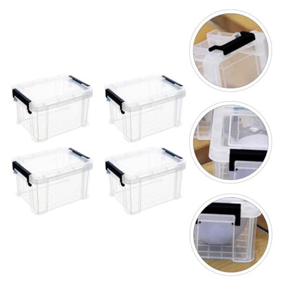 Ipetboom 5pcs Mini Plastic Storage Bins with Lids Small Tote Boxes Portable Organizer for Home and Office Storage