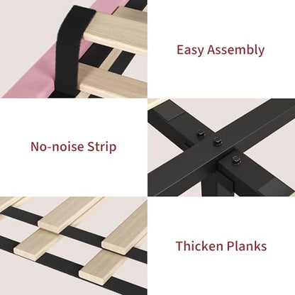 Garvee Queen Size Platform Bed Frame with Upholstered Headboard, Pink | Fully Velvet Upholstered Mattress Foundation with Height Adjustable Headboard, No Box Spring Needed, Easy Assembly - color: Pink, size: Queen