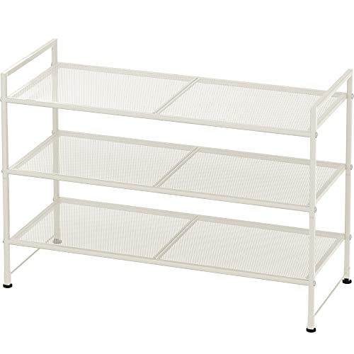 Simple Houseware 3-Tier Stackable Mesh Shoe Rack, White | 9 Pairs of Shoes Storage Organizer for Closet, Entryway, Garage & Corridor - color: White, style: Mesh Panel
