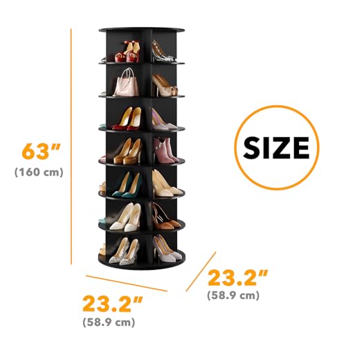 SpaceAid Black 7-Tier Spinning Rotating Shoe Rack Organizer, Shoe Display Tower Lazy Susan, Revolving Shoes Rack StorageOrganization, 360 Vertical Bags Holder Rotate Organizer - size: 7 Tier, 63" H