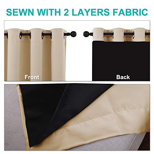 NICETOWN Living Room Completely Shaded Draperies, Privacy Protection & Noise Reducing Ring Top Drapes, Black Lined Insulated Window Treatment Curtain Panel (Biscotti Beige, 1 Piece, W46 x L90) - color: Biscotti Beige, size: 46"W x 90"L (Pack of 1)