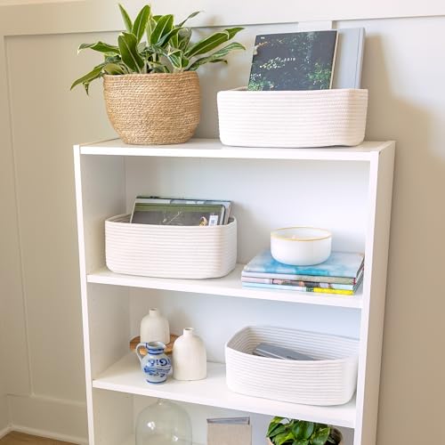 NaturalCozy 13.5”x8.5”x5.5” Storage Baskets for Shelves 3 Pack | Cotton Rope Woven Small Baskets for Organizing | Small Storage Bins for Nursery, Bathroom, Closet, Cube Shelf, Decorative, Gift - color: Off White, size: 13.5" x 8.5" x 5.5"