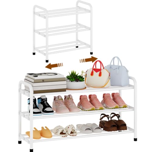 KANAV 3-Tier Expandable Shoe Rack, Heavy Duty Adjustable Metal Shoe Organizer for Closet & Entryway, Freestanding, Tool-Free Assembly, White - color: White, size: 3-Tiers