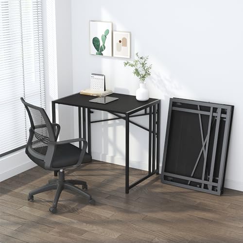 Lutown-Teen Folding Computer Desk 32 inch, Black | Small Folding Desk for Writing & Gaming, Small Space Office Desk, No Assembly Required - color: Black, size: 32 Inch