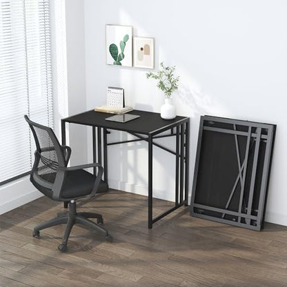 Lutown-Teen Folding Computer Desk 32 inch, Black | Small Folding Desk for Writing & Gaming, Small Space Office Desk, No Assembly Required - color: Black, size: 32 Inch