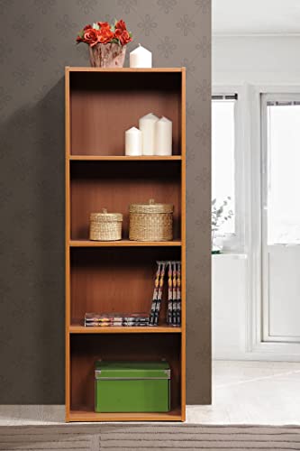 Hodedah 4-Shelf Bookcase in Cherry - color: Cherry, size: 4-Shelf