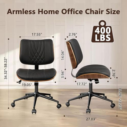 CLATINA Armless Home Office Chair, Desk Chair with Wheels, Adjustable Height Reading Chair, Leather Mid Back & Swivel Computer, Modern Walnut Chairs with Back for Study Meeting Room(Black) 4Pack - color: Black Diamond-a, size: 4 Pack