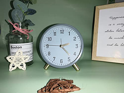SHISEDECO Small Analog Alarm Clock, Battery Operated Desk Clock,Grey | Bedside Analog Non-Ticking Silent Small Deskclock Battery Operated for Living Room, Bedroom, Office - color: Grey Clock