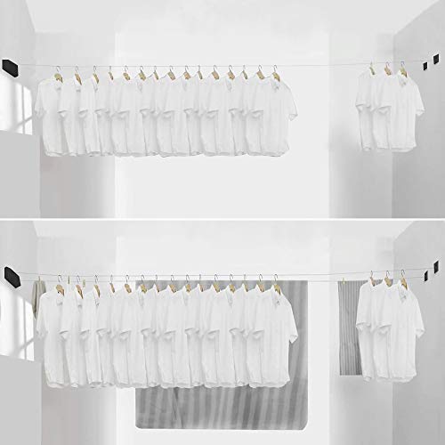 Retractable Double Clothesline Laundry Indoor Washing Clothes Line | Adjustable Stainless Steel Clothes Dryer Rope String, Hotel Style Heavy Duty, 13.8 Feets, Wall Mounted, Black ABS Aluminum - size: Double Rope, style: Black
