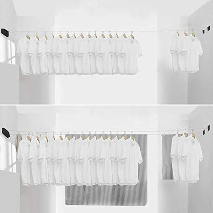 Retractable Double Clothesline Laundry Indoor Washing Clothes Line | Adjustable Stainless Steel Clothes Dryer Rope String, Hotel Style Heavy Duty, 13.8 Feets, Wall Mounted, Black ABS Aluminum - size: Double Rope, style: Black