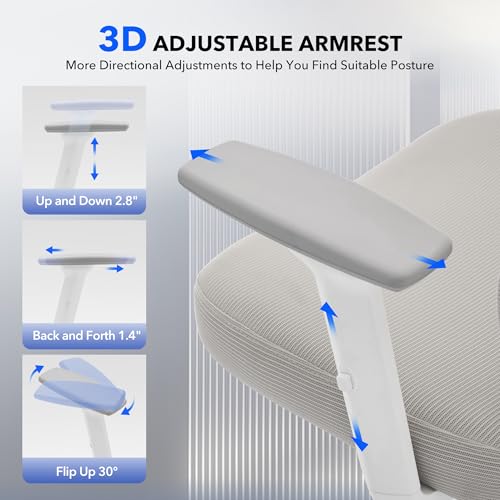 Ergonomic Office Chair Mesh – Adjustable Lumbar 3D Armrests High-Back Desk | Breathable mesh backrest; seat height & tilt-angle adjustment; smooth-rolling casters; easy to assembly, for Home, Office - color: Grey-d