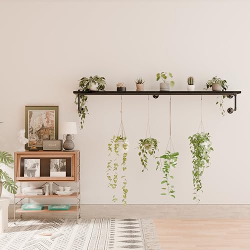 Clothes Rack 70in, Wall Mounted Garment Racks with Real Black Wood Shelf, Heavy Duty Hanging Clothes Rack, Multi-Purpose Hanging Rod, Space-Saving Closet Storage - color: Black, size: 1T70IN