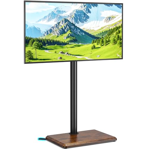Rfiver Swivel Floor TV Stand with Mount for 32-65 inch TVs up to 88 lbs, Height Adjustable Tall TV Stand with Wood Base, Saving Space Design for Bedroom, Living Room and Corner,Rustic Brown - color: Rustic Brown