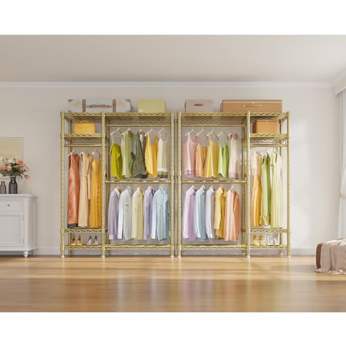 VIPEK V2 Heavy Duty Clothes Rack, Metal Closet Rack Organizer, Gold | Garment Racks with 4 Tiers Wire Shelving 3 Hanging Rods, Compact Freestanding Closet Metal Closet Rack, Max Load 700LBS - color: Gold, style: V2