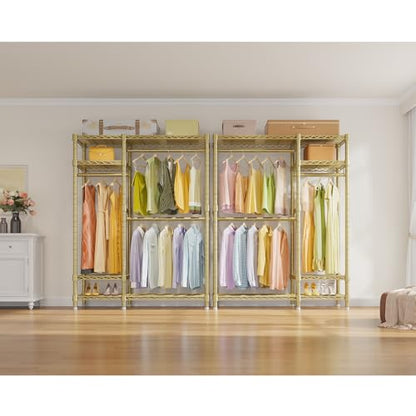 VIPEK V2 Heavy Duty Clothes Rack, Metal Closet Rack Organizer, Gold | Garment Racks with 4 Tiers Wire Shelving 3 Hanging Rods, Compact Freestanding Closet Metal Closet Rack, Max Load 700LBS - color: Gold, style: V2