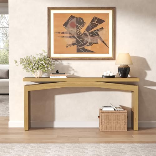 Wooden Extra Long Console Tables for Living Room, Natural Teak | Slim Entryway Table 63 Inches Long, Farmhouse Couch Table Behind Sofa for Hallway, Living Room, Home - color: Natural Teak