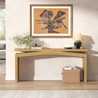 Wooden Extra Long Console Tables for Living Room, Natural Teak | Slim Entryway Table 63 Inches Long, Farmhouse Couch Table Behind Sofa for Hallway, Living Room, Home - color: Natural Teak