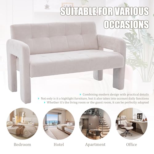 46.8" Modern Compact Loveseat, Chenille Upholstered Sofa with Dual Armrests - Small Two-Seater Lounge Couch for Small Spaces, Living Rooms, Bedrooms (Beige) - color: Beige