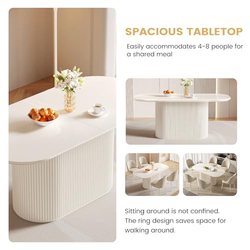 Guyii 70" White Dining Table for 6 Oval Dining Room Table 6 Seater Kichen Table Modern for Dining Room Kichen Room Breakfast Nook 39.47" Widen - size: 70”