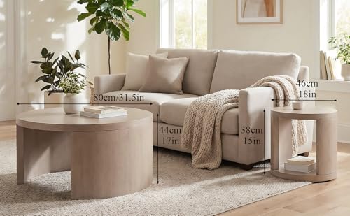 Round Nesting Coffee Table Set of 2, 31.5 & 18 in, Gray | Round coffee tables for living room, 2 in 1 nesting tables, nest or use separately, rounded edges, space-saving design - color: Grey