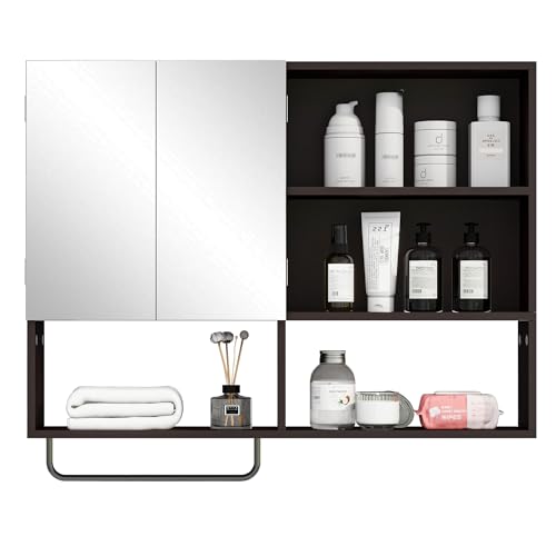 Bathroom Wall Cabinet with Mirror & Towel Bar, Espresso - color: Espresso-with Mirror