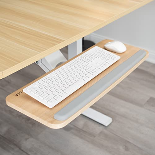 VIVO Light Wood Under Desk 25 x 10 inch Keyboard Tray, MOUNT-KB03C | Adjustable Computer Keyboard and Mouse Platform, Ergonomic Under Table Desk Mount Drawer, Full Swivel - color: Light Wood
