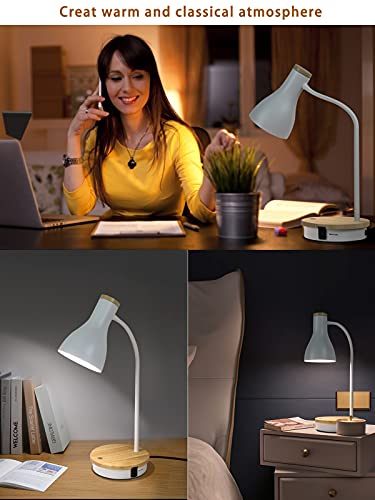 LALISU Metal Desk Lamp Wireless Charging Table Lamp Touch Reading Lights Arc Desk Lamps for Bedroom, 3 Way Dimmable Bedside Lamp with USB Charging Ports Lamp for Study Room and Office (Touch-White) - color: Touch-White