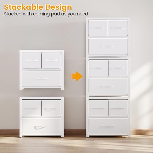 Homeiju Stackable 3-Drawer Fabric Dresser with Waterproof Wood Top – Closet Organizer & Storage Drawers for Bedroom, Modern Metal Frame Design (2 Tier-2 Pack) - size: 3-Drawer, 2-Tier, 2-Pack