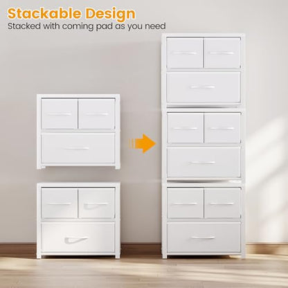 Homeiju Stackable 3-Drawer Fabric Dresser with Waterproof Wood Top – Closet Drawers & Storage Drawers for Bedroom, Modern Metal Frame Design (2 Tier-1 Pack) - size: 11.4"D x 15.8"W x 15.8"H (3 Drawers)