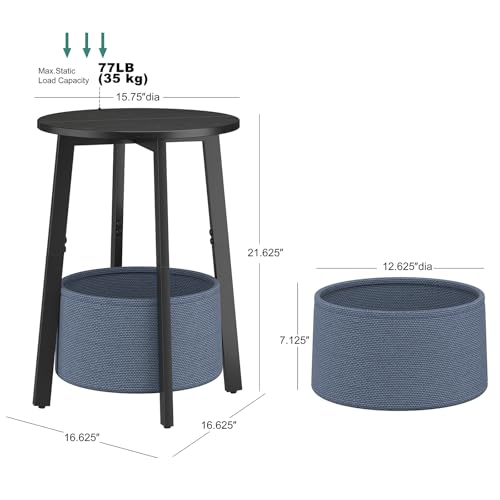 sthmec Small Round Side End Table with Cloth Storage Basket, Round Bedside Sofa Couch Coffee Tables for Small Places with Metal Frame, Modern Nighstands for Living Room Bedroom, Black - color: Black