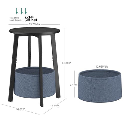 sthmec Small Round Side End Table with Cloth Storage Basket, Round Bedside Sofa Couch Coffee Tables for Small Places with Metal Frame, Modern Nighstands for Living Room Bedroom, Black - color: Black