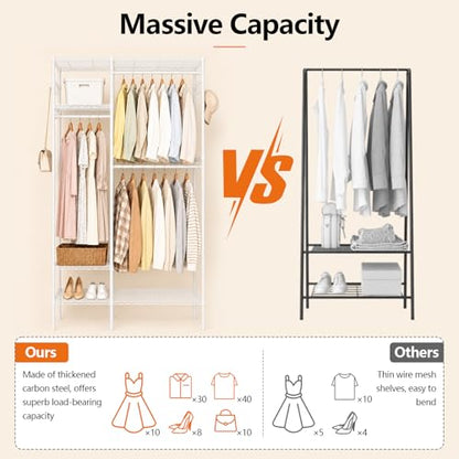 Clothes Rack with Adjustable Wire Shelves & Hanging Rods, White | Portable Clothing Garment Rack for Hanging Clothes, Freestanding Closet Organizer, Heavy Duty, Max Load 700Lbs - color: White