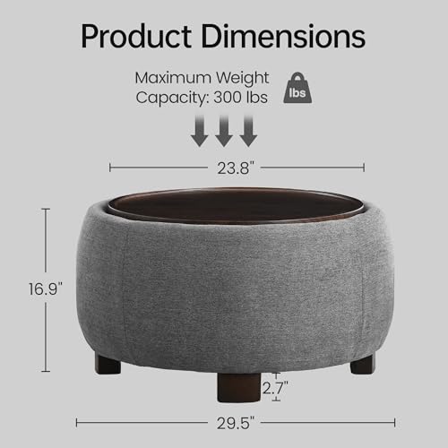 VKNOW 30" Round Storage Ottoman Coffee Table, Ottoman with Sotrage with Lift-Off Lid and Solid Wood Legs, Coffee Tables for Living Room, Bedroom, Apartments, Corners, Dark Grey - color: Dark Grey