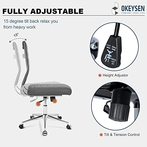 Okeysen Armless Office Desk Chair, Mid Back Ergonomic Swivel Conference Room Chair, Adjustable Height PU Leather Home Desk Chair with Lumbar Support, Modern Small Rolling Computer Task Chair, Gray - color: Grey