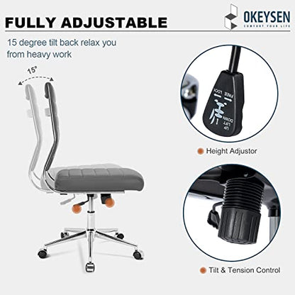 Okeysen Armless Office Desk Chair, Mid Back Ergonomic Swivel Conference Room Chair, Adjustable Height PU Leather Home Desk Chair with Lumbar Support, Modern Small Rolling Computer Task Chair, Gray - color: Grey