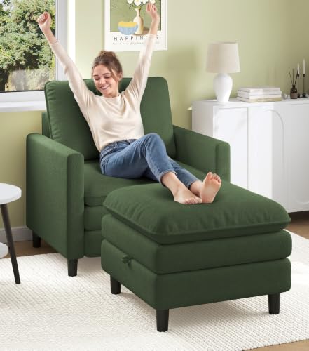 Welzona 3-Layers Cloud Accent Chair with Ottoman, 33" Teddy Reading Chair | Comfy Teddy Fabric, Washable Covers, Tool-Free Setup, All-wood Arm Chair and Ottoman Sets for Living Room, Bedroom, Green - color: Green, size: cloud chair & ottoman