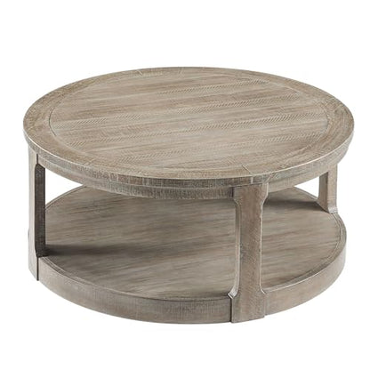 40inch Large Curved 2 Tier Traditional Round Circle Wooden Center Coffee Table,Rounded Table with Wheels,Farmhouse Rustic Style Table for living Room,Office,Apartment,Light Brown(ø40'' x 17.52'') - color: Light Brown, size: 40"x40"x17.52"