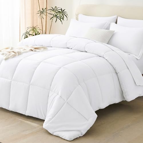 King Size Comforter Set, 7-Piece Bed in a Bag, White | OEKO-TEX Certified, Box-Stitched Design, 240 GSM Down Alternative Fill, All-Season Comfort, Sheets, Pillowcases & Shams - color: White, size: King(102"x90")