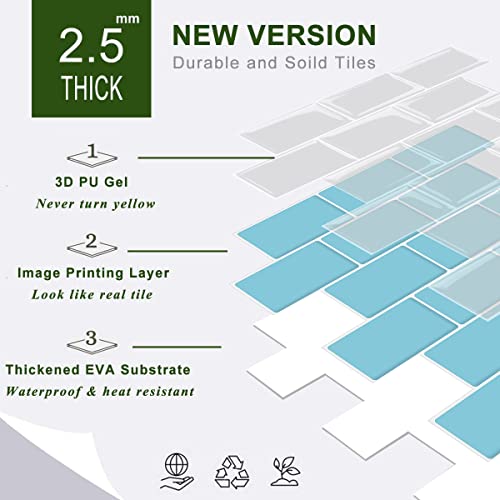 STICKGOO Subway Tile Peel and Stick Backsplash, Thicker Design 12" x 12" Stick on Backsplash Tiles for Kitchen, Bathroom, Wall Tile (10 Sheets, Blue) - color: Blue